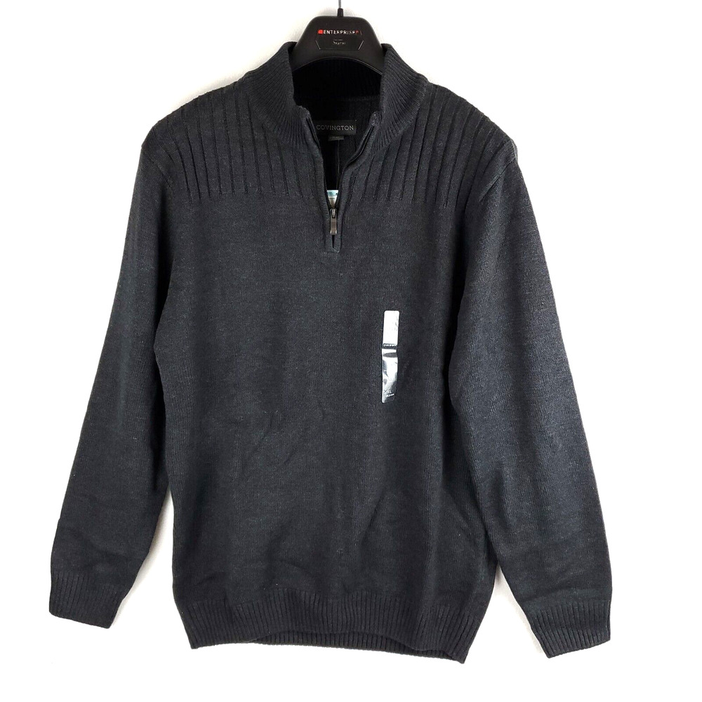 Covington Sweater Men XL Pullover 1/4 Zip Black Heather Knit Dadcore Grandpacore